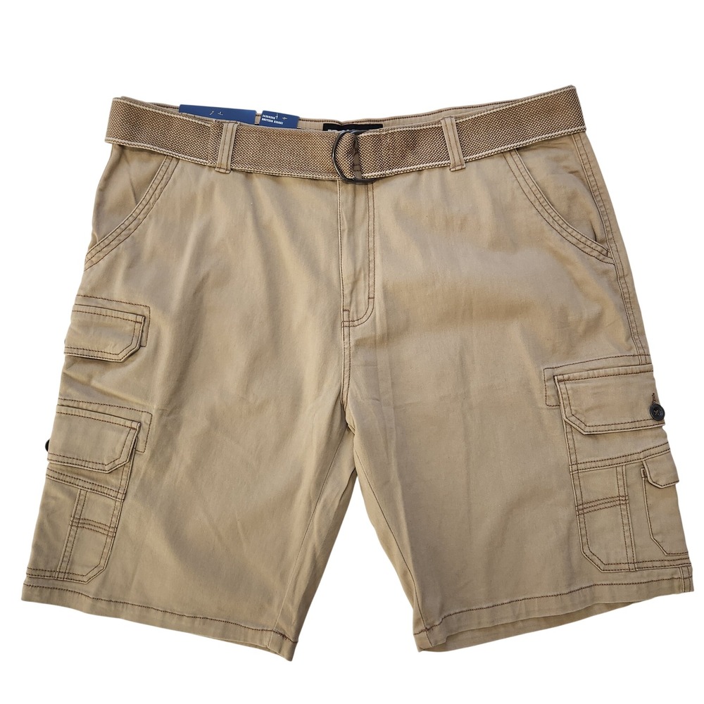 Iron Co. Clothing NWT Mens Stretch Cargo Shorts‎ British Khaki Belted Size 40